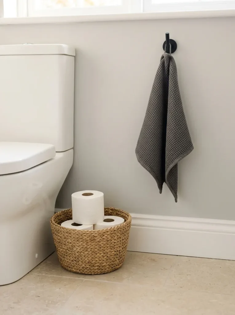 27 Guest Bathroom Ideas That Leave Visitors Pampered 19 Spare Toilet Paper Basket