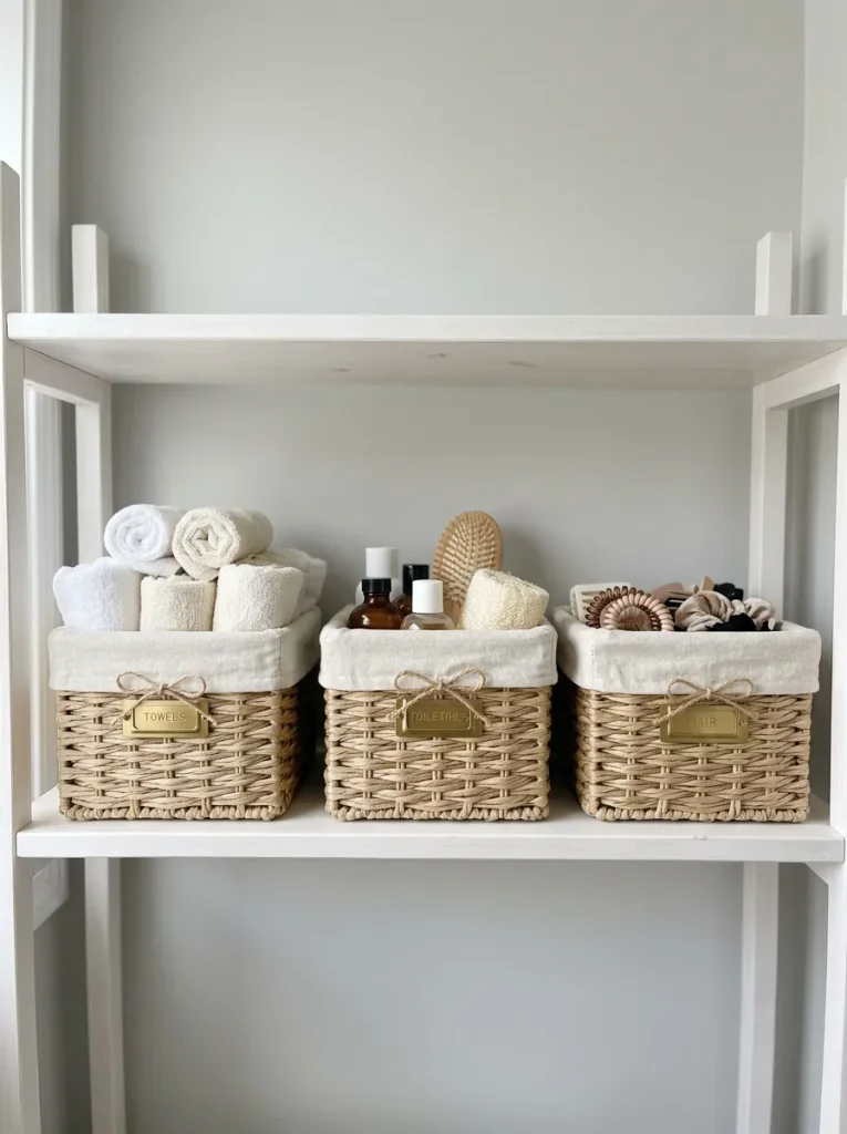 27 Guest Bathroom Ideas That Leave Visitors Pampered 8 Matching Basket Storage