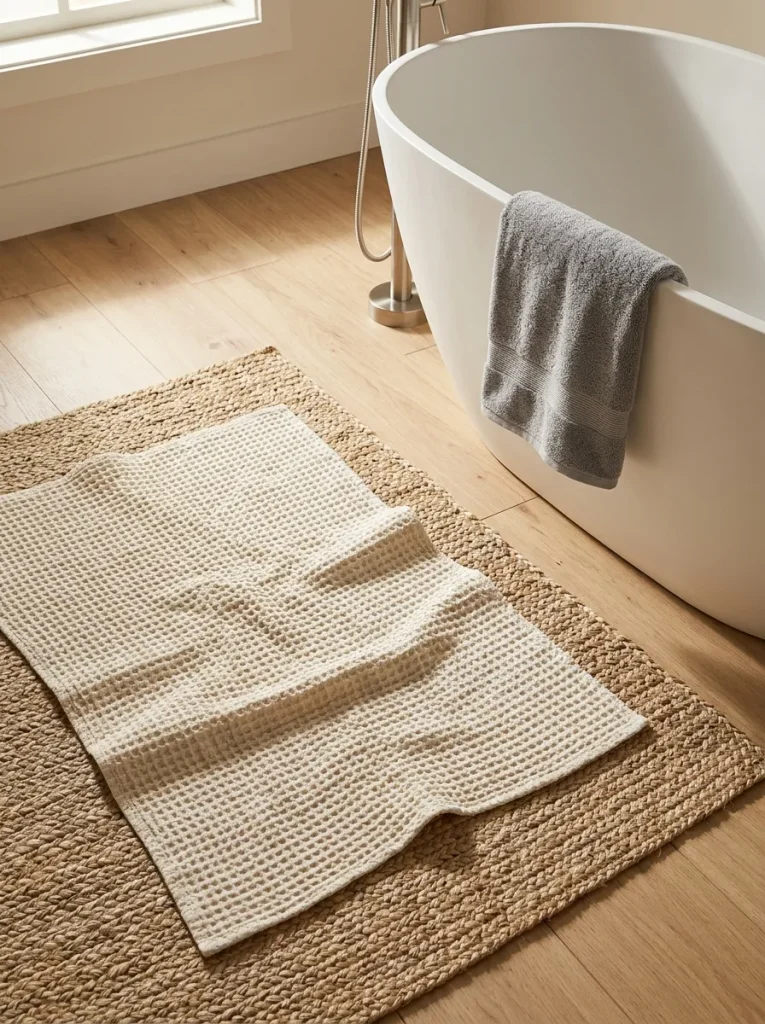 27 Guest Bathroom Ideas That Leave Visitors Pampered 6 Layered Bath Mats