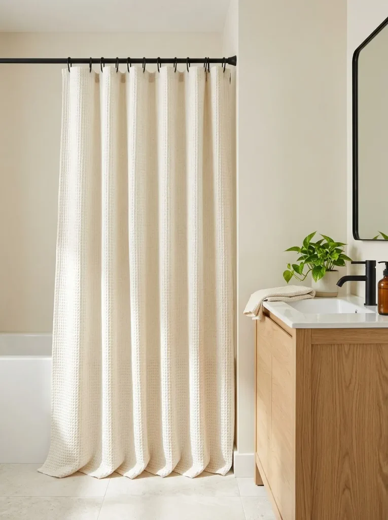 28 Bathroom Decor Ideas That Create a Spa-Worthy Escape 21 Shower Curtain Upgrade