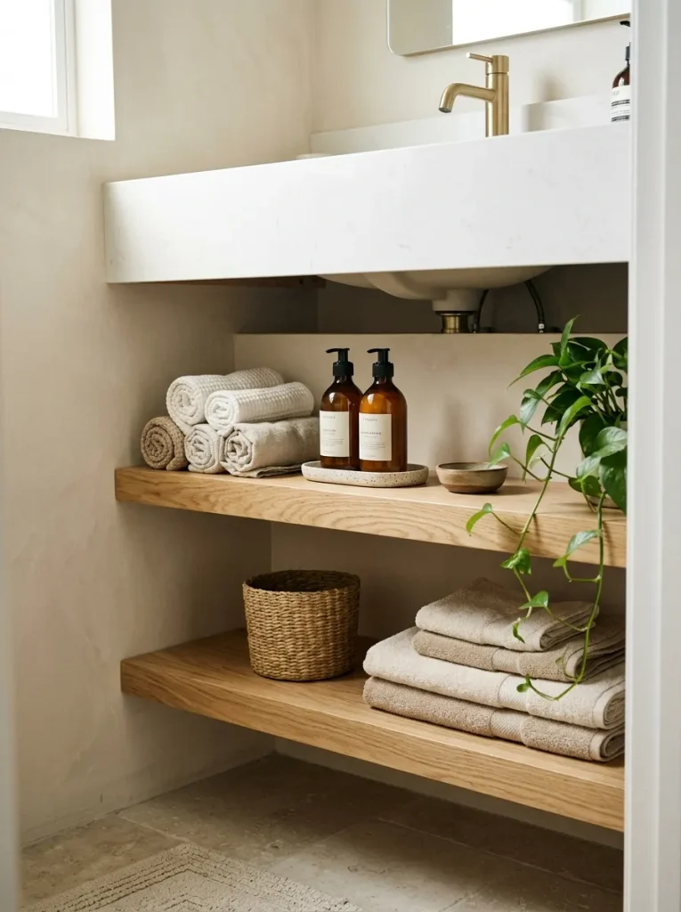 28 Bathroom Decor Ideas That Create a Spa-Worthy Escape 6 Floating Vanity Shelves