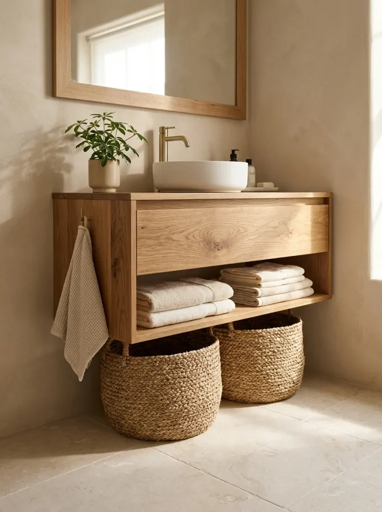 28 Bathroom Decor Ideas That Create a Spa-Worthy Escape 8 Woven Storage Baskets