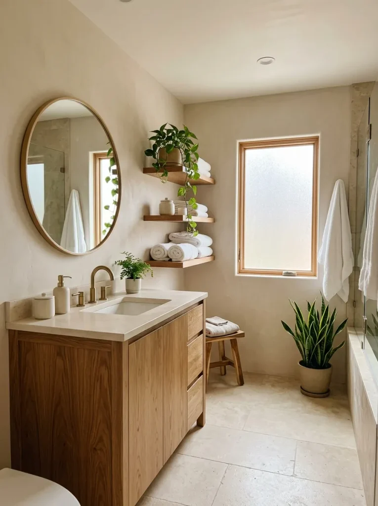28 Bathroom Decor Ideas That Create a Spa-Worthy Escape 2 Natural Wood Accentss