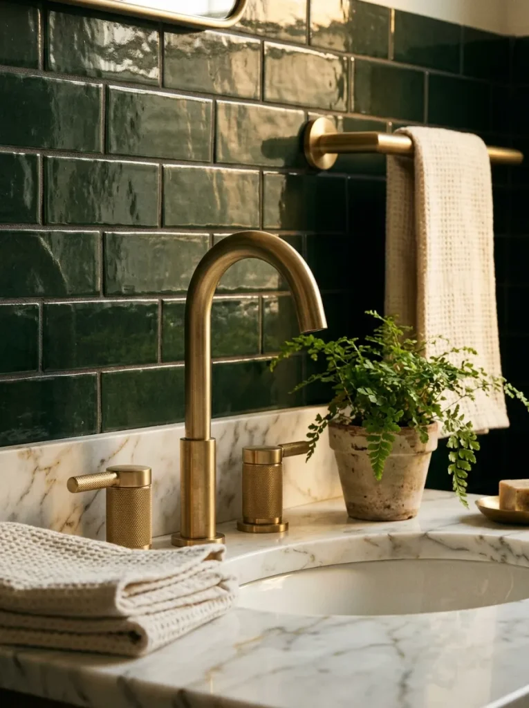 26 Timeless Bathroom Design Ideas Your Guests Will Envy 4 Warm Brass Fixtures