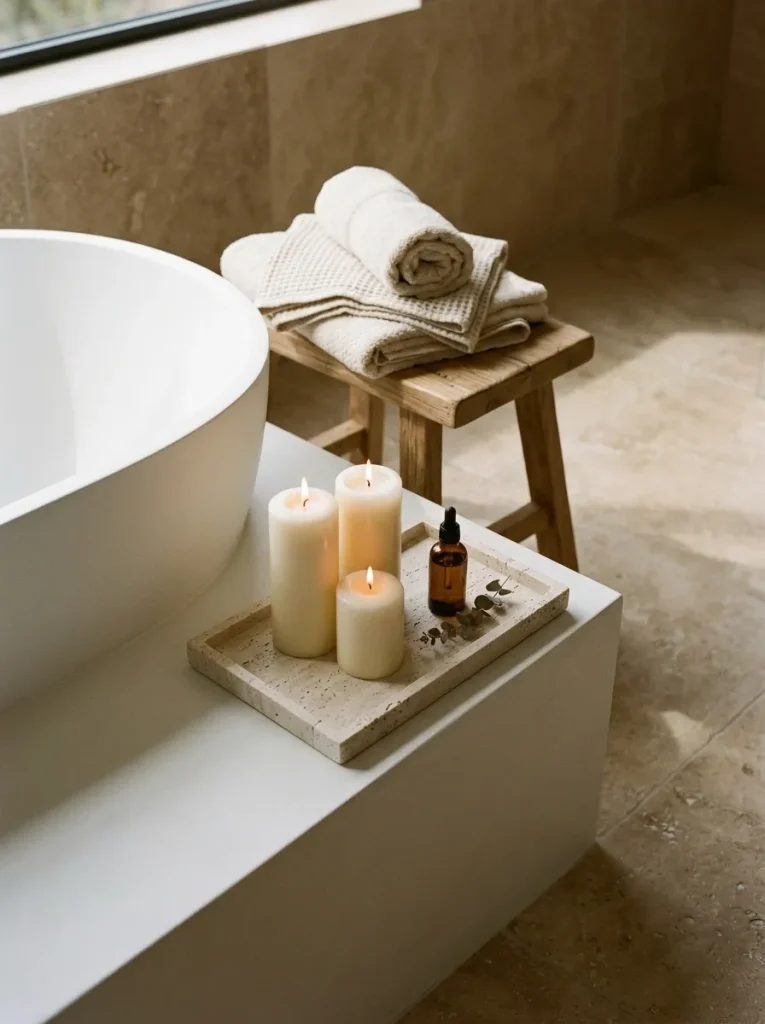28 Bathroom Decor Ideas That Create a Spa-Worthy Escape 20 Relaxing Candle Display
