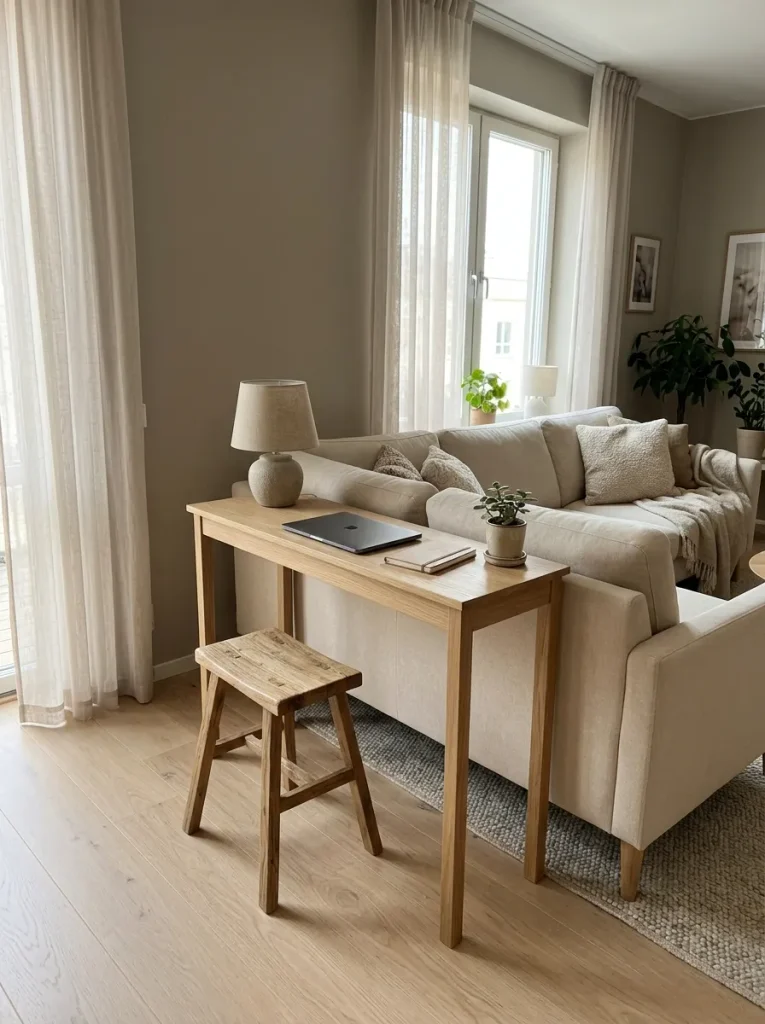 Small Home Office Ideas: 24 Compact Setups That Work 18 Desk Behind the Sofa