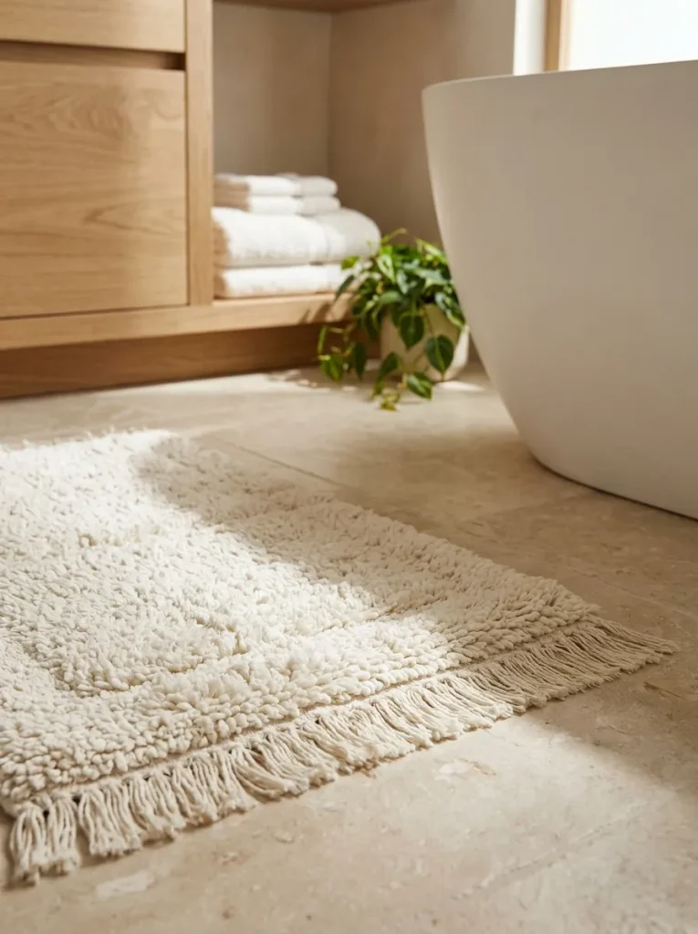28 Bathroom Decor Ideas That Create a Spa-Worthy Escape 14 Plush Bath Mat
