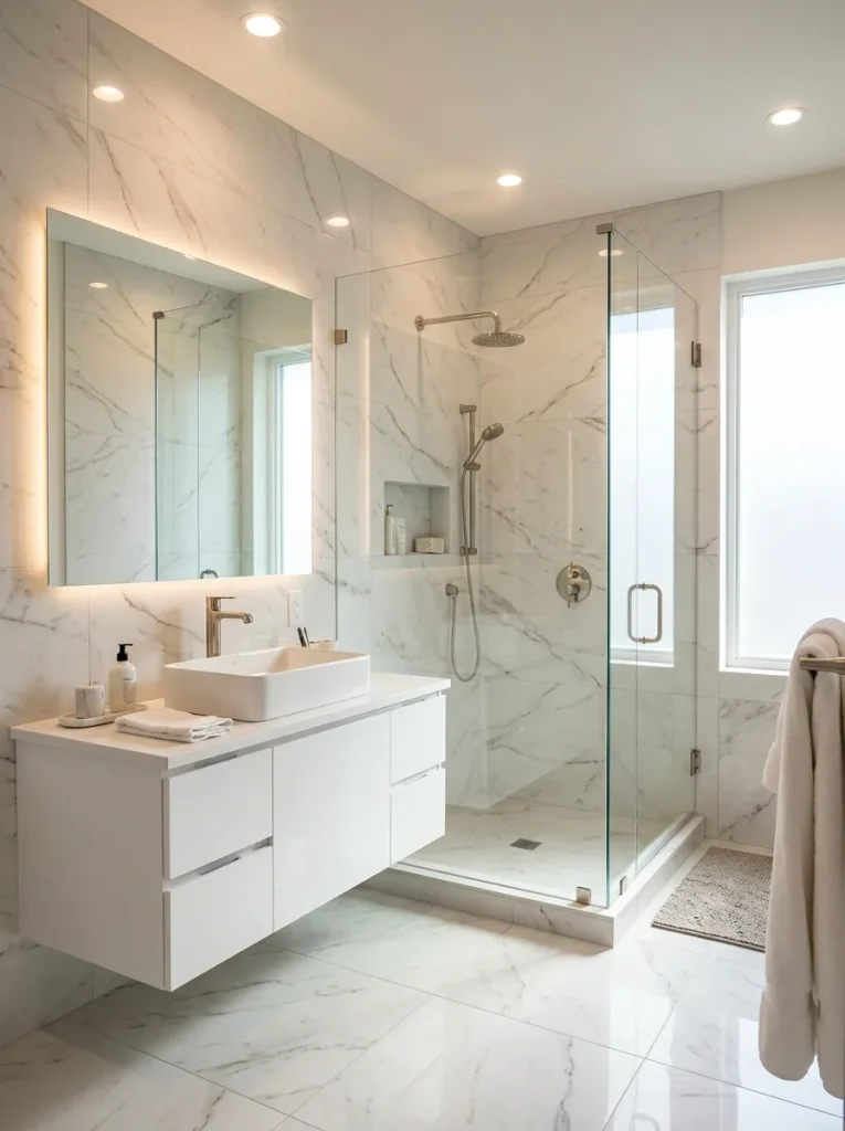 Bathroom Ideas: 30 Gorgeous Looks to Save for Later 9 Marble Look Tiles