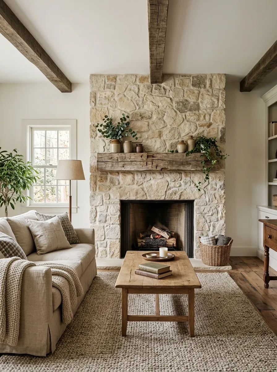 Rustic Stone Fireplace
