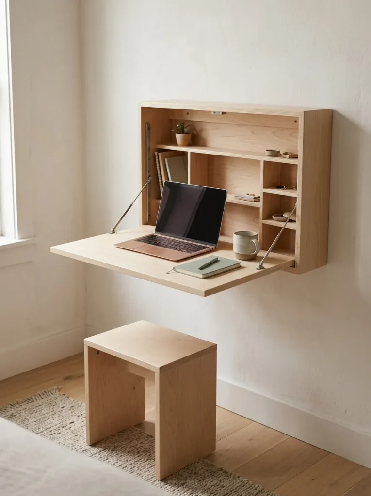 Small Home Office Ideas: 24 Compact Setups That Work 7 Fold Down Wall Desk
