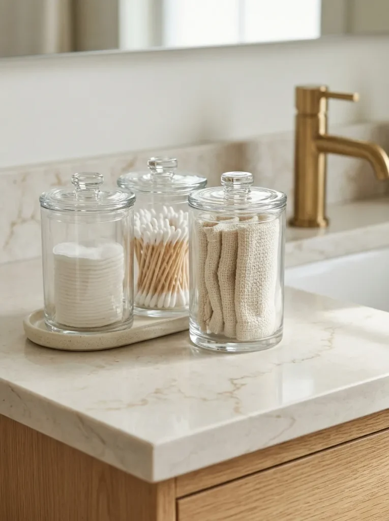 28 Bathroom Decor Ideas That Create a Spa-Worthy Escape 27 Decorative Glass Jars