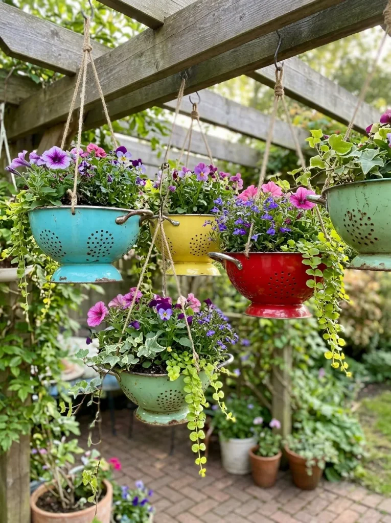 Upcycled Colander Planters