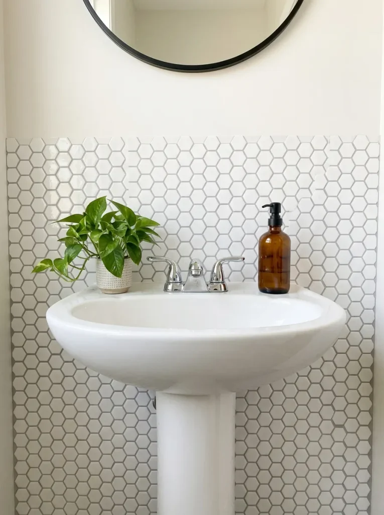 27 Guest Bathroom Ideas That Leave Visitors Pampered 14 Peel-and-Stick Backsplash