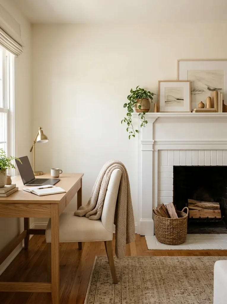 Cozy Fireplace Workspace