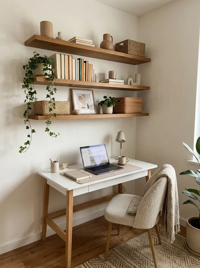 26 Motivating Home Office Decor Ideas to Boost Focus 3 Floating Wall Shelves