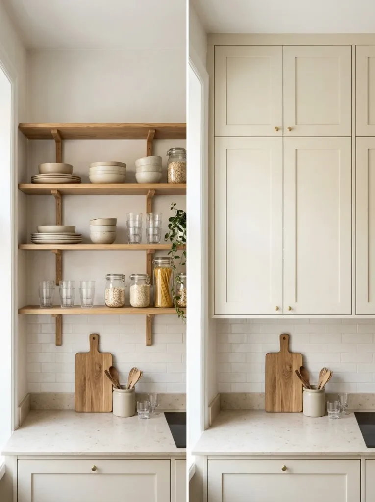 Open Shelves Versus Cabinets