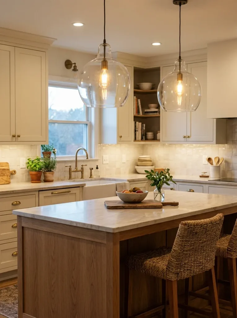 Kitchen Decor Ideas: 30 Warm Touches That Feel Homey 28 Warm Glass Pendant Shades