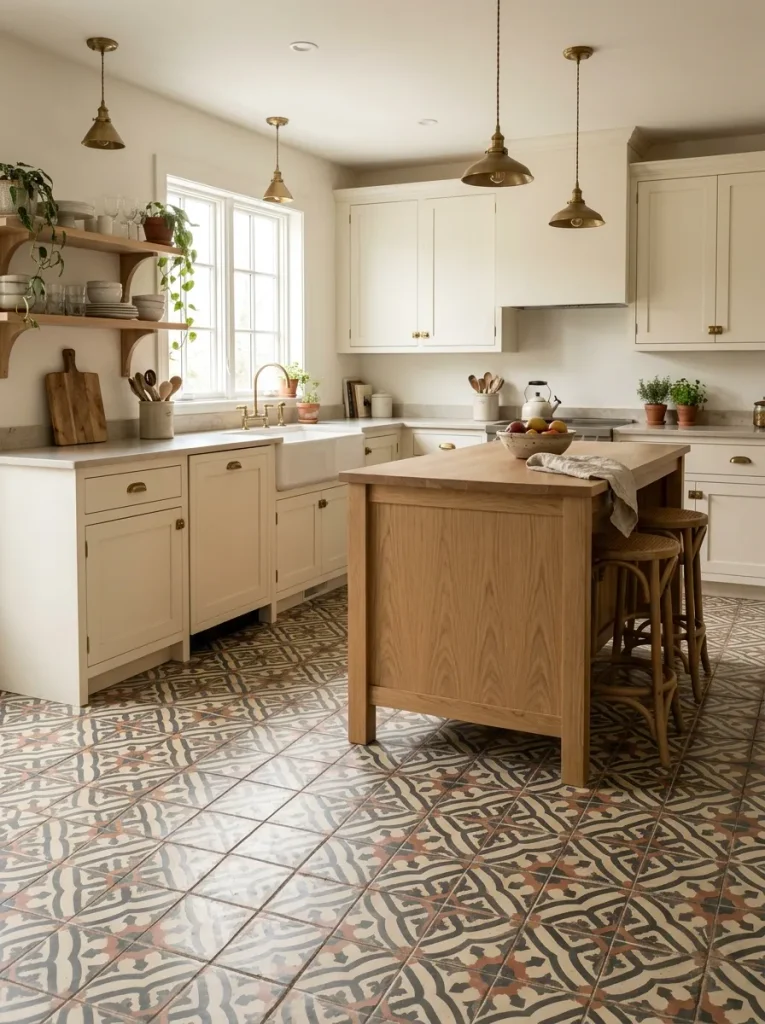 31 Kitchen Ideas That Will Make You Fall in Love Again 12 Patterned Floor Tiles