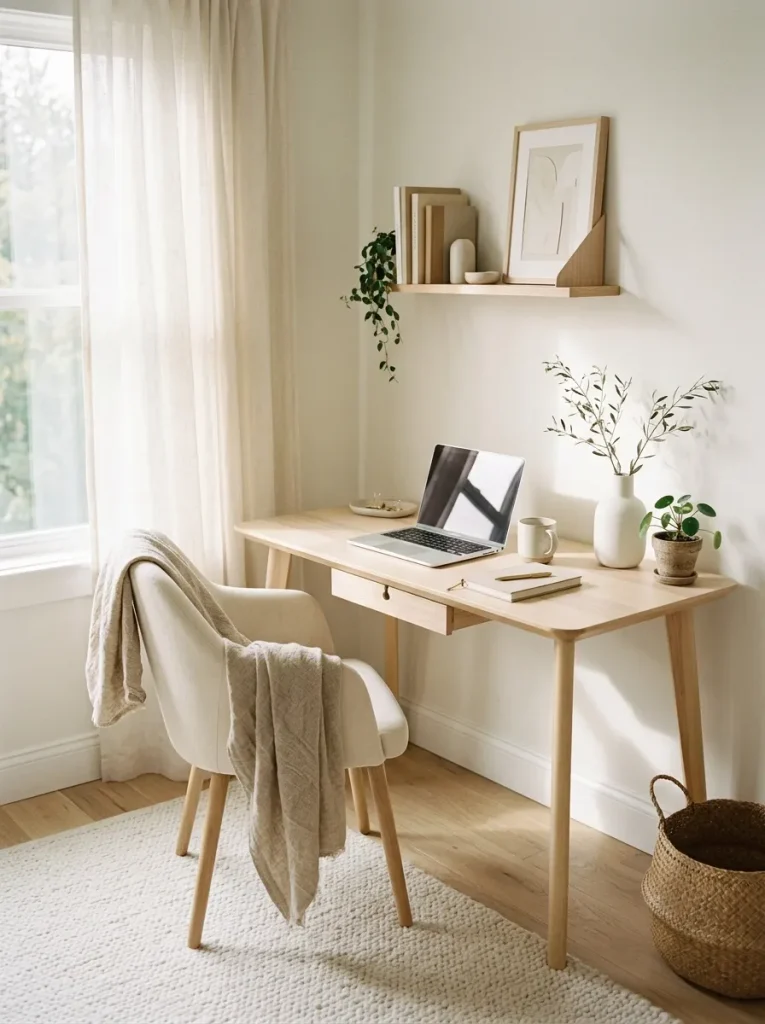 Small Home Office Ideas: 24 Compact Setups That Work 16 Neutral Scandinavian Office