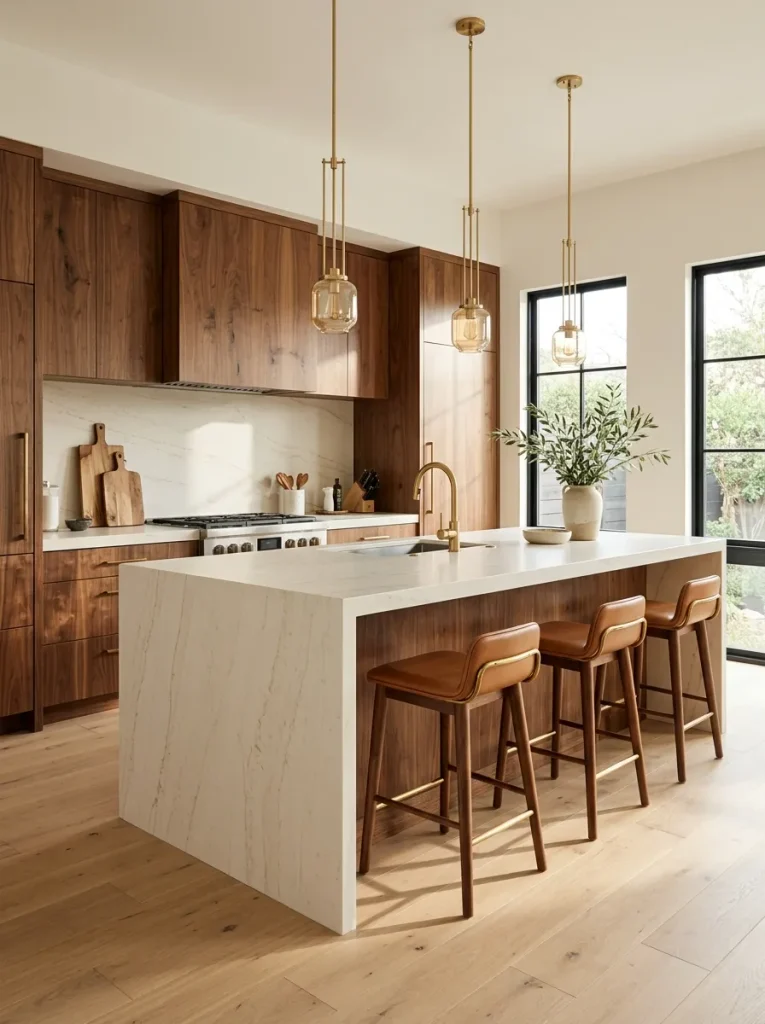 Modern Kitchen Ideas: 31 Bold Designs Without the Cold 19 Seamless Waterfall Island