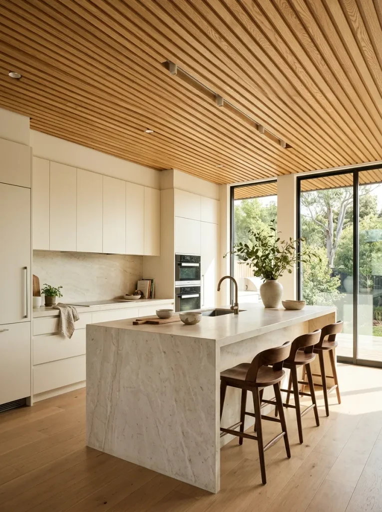 Modern Kitchen Ideas: 31 Bold Designs Without the Cold 25 Natural Wood Ceiling