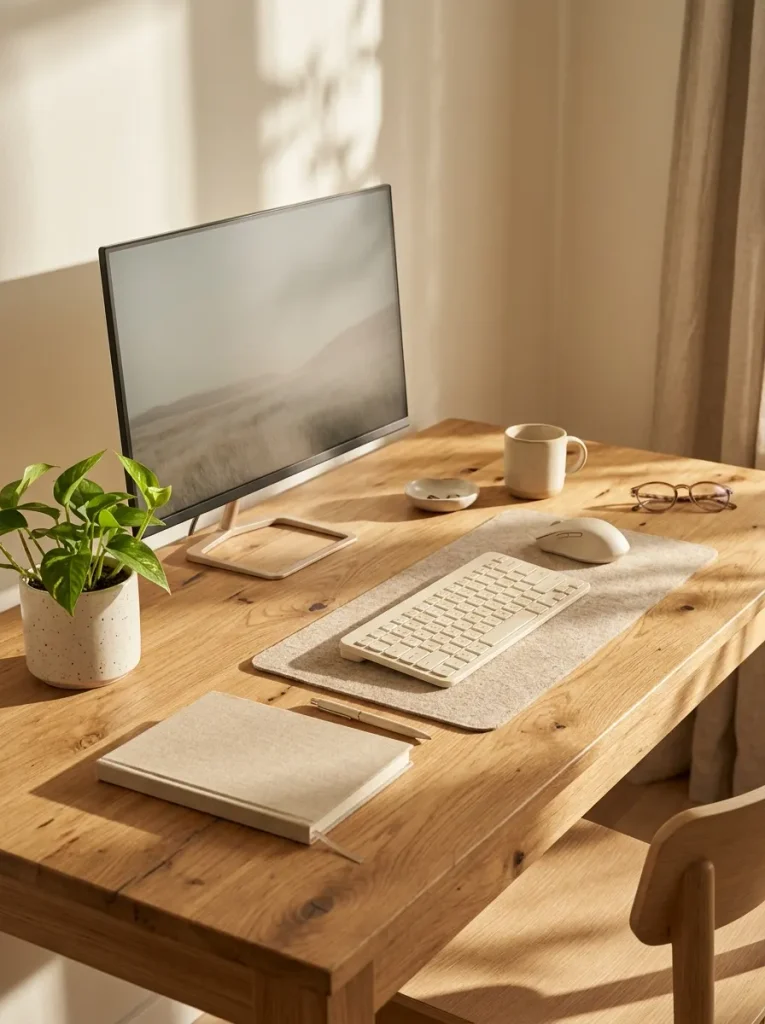 Natural Wood Desk Setup