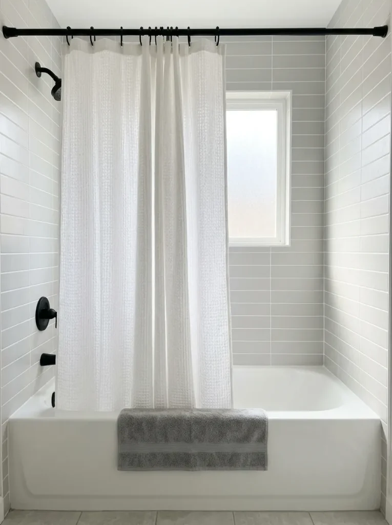 27 Guest Bathroom Ideas That Leave Visitors Pampered 10 Textured Shower Curtain