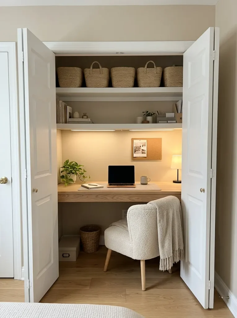Small Home Office Ideas: 24 Compact Setups That Work 20 Closet Office Conversion