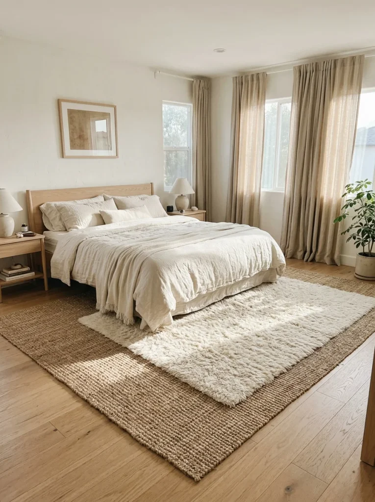 26 Master Bedroom Ideas for a Resort-Style Sanctuary 15 Layered Natural Rugs