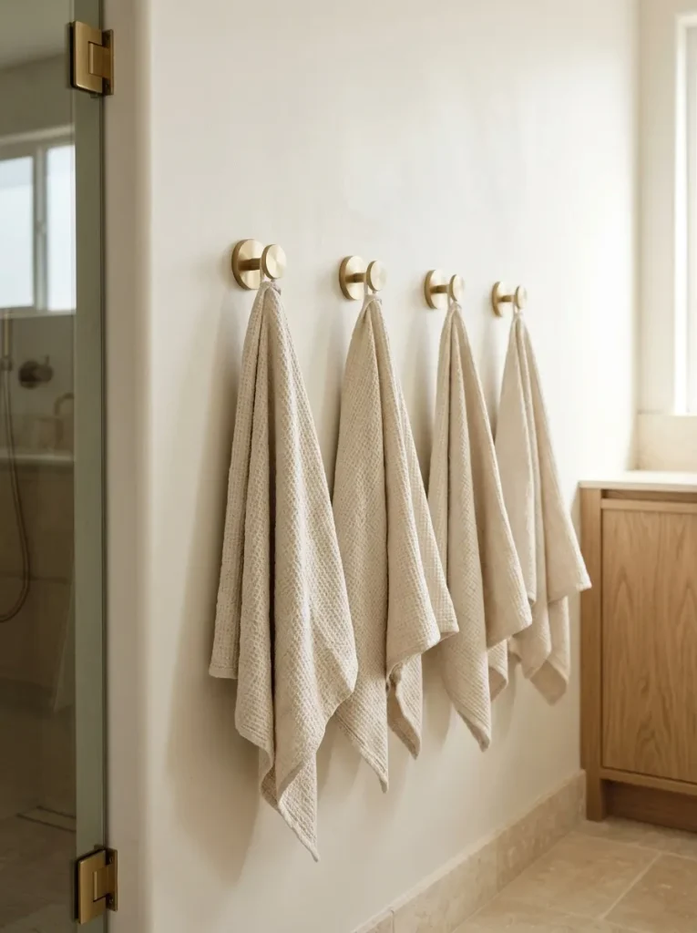 28 Bathroom Decor Ideas That Create a Spa-Worthy Escape 24 Coordinated Towel Hooks