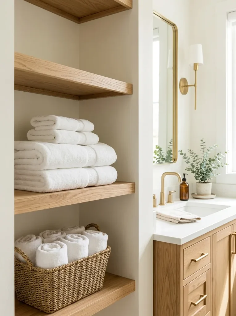 28 Bathroom Decor Ideas That Create a Spa-Worthy Escape 3 Layered White Towels