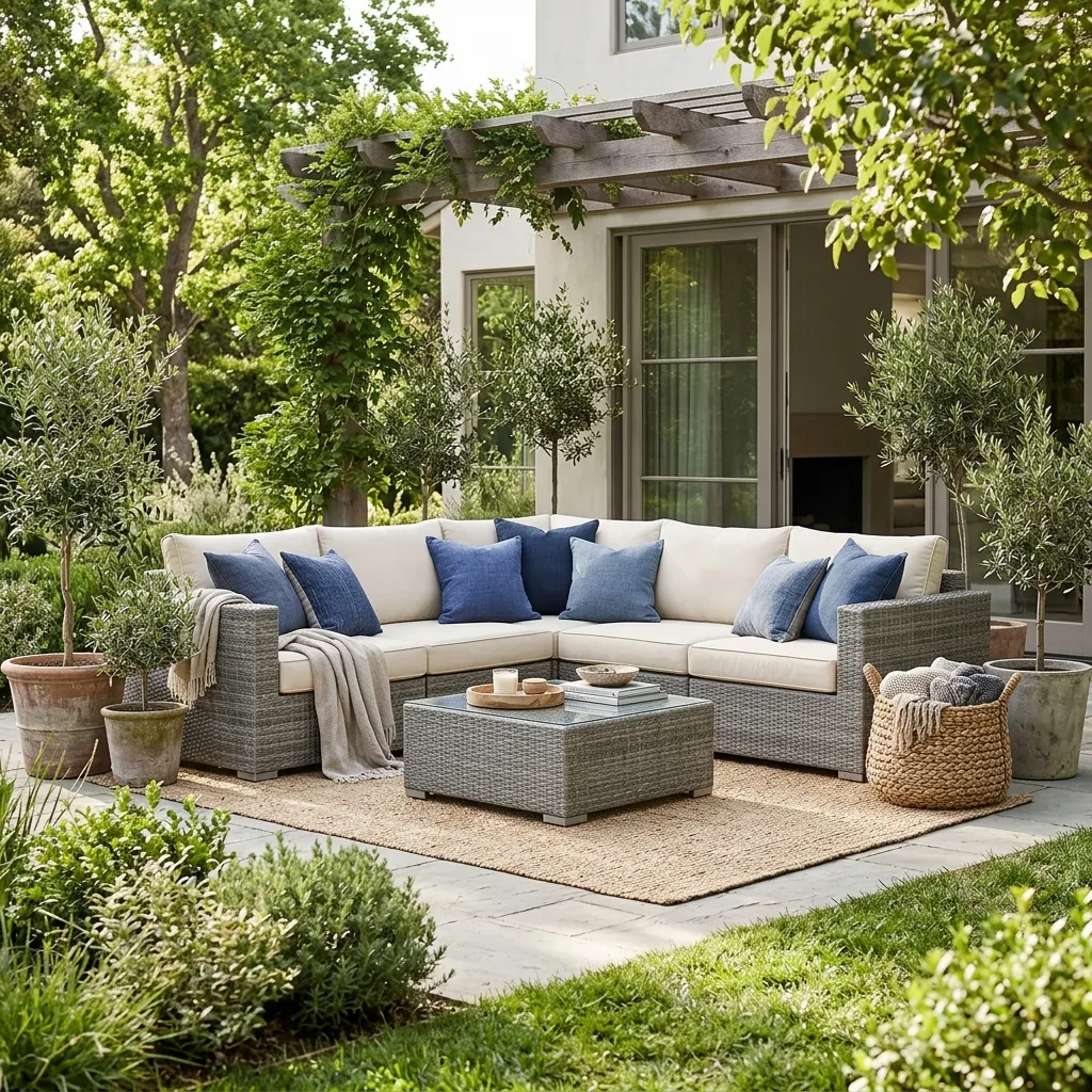 Outdoor Living Space Ideas: 30 Spots Made for Gathering 27 Wicker Sectional Setup