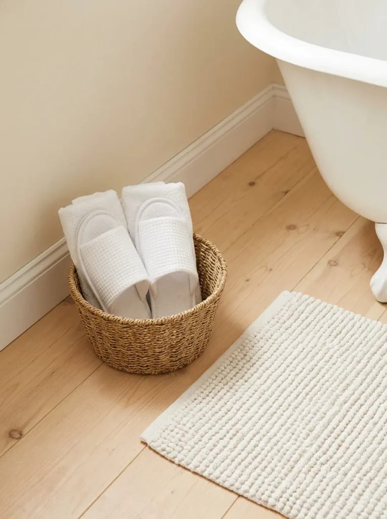 27 Guest Bathroom Ideas That Leave Visitors Pampered 26 Cozy Slippers Basket